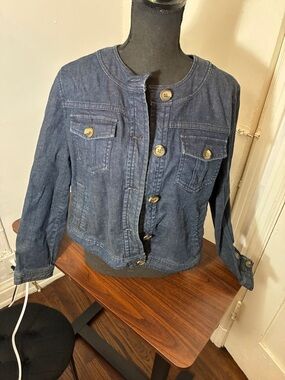Women's Dark Blue Denim Jacket with Button Front